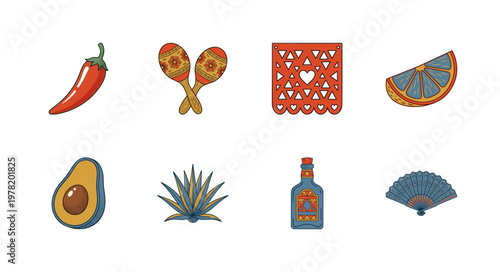Mexican Fiesta Retro Vector Elements