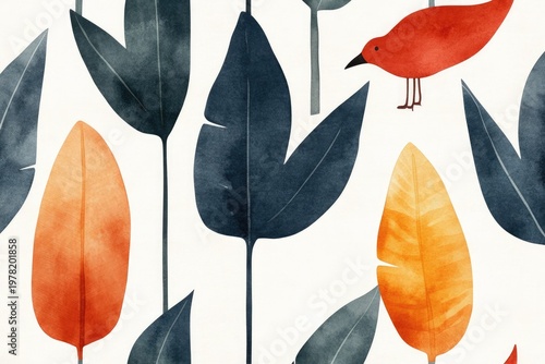 Watercolor tropical plants pattern