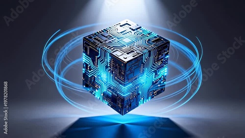 Circuit cube with glowing lines