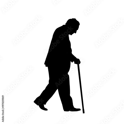 Silhouette of elderly man walking with a cane, vector illustration