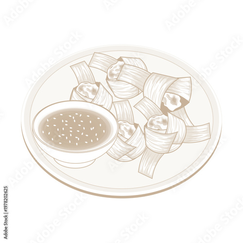 Vector Illustration Logo Line art Gai Hor Bai Toey or Pandan Chicken