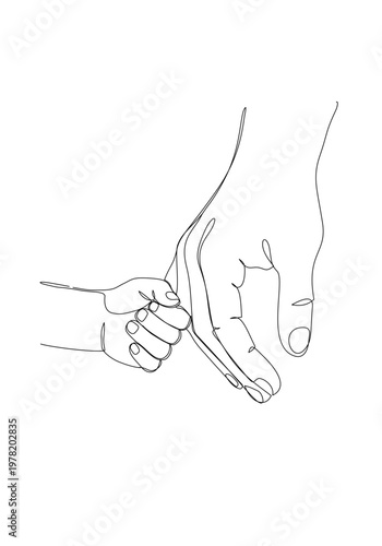 Continuous line art of hand father and son
