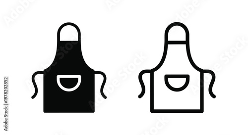 Two aprons depicted in contrasting styles presented as a graphic silhouette