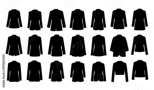 Modern blazer vector set with different styles and colors in flat fashion design isolated on white background