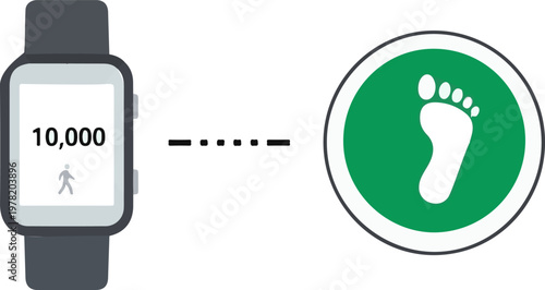 Smartwatch displaying ten thousand steps representing daily fitness goals and healthy active lifestyle for modern people to track