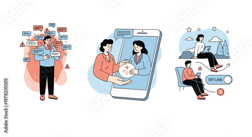 Challenges of digital life including information overload, mobile medical consultation, and the importance of offline time.