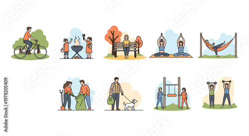 Wide variety of outdoor leisure activities including sports, family gatherings, gardening, and relaxing in nature for a better lifestyle.