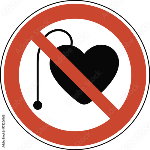 Verbotsschild Herzschrittmacher, clear vector icon of forbidden entry for individuals with heart pacemaker for safety and medical compliance.