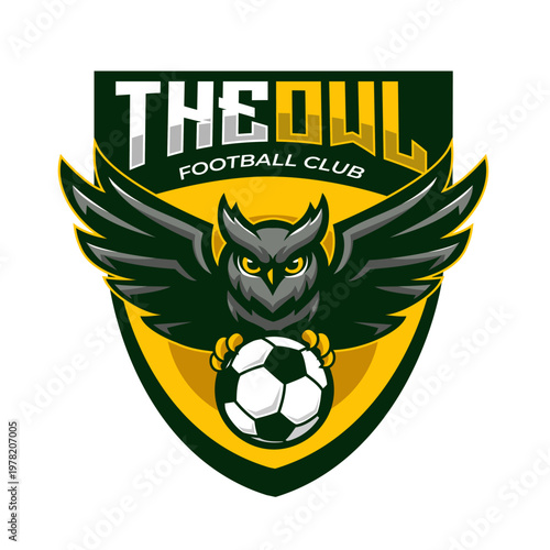 Owl Football Club Mascot Logo Emblem with Soccer Ball