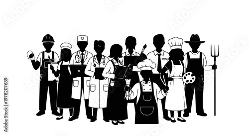 Occupation icons, professional people, worker silhouettes, career symbols, vector set
