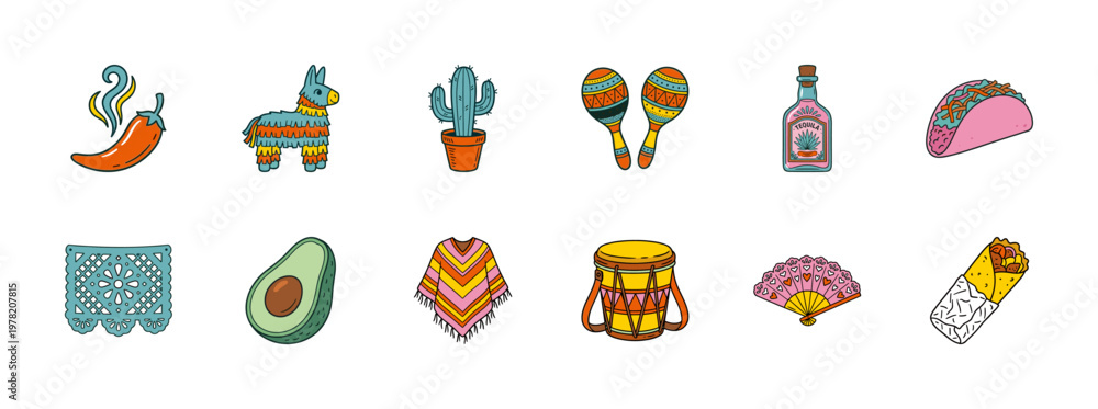 Fototapeta premium Mexican Fiesta Celebration Party Graphic Set