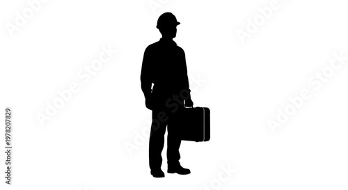 Businessman silhouette, professional man, briefcase, black icon