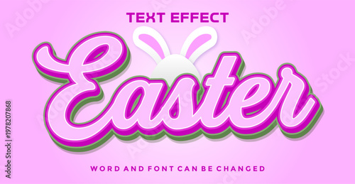 Easter 3D Text Effect with Cute Pink Script Typography and Bunny Ears on Egg