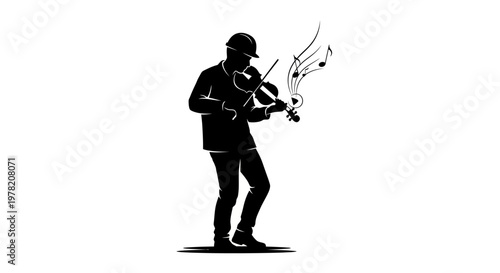 Musician, guitarist, silhouette icon, vector graphic, black and white