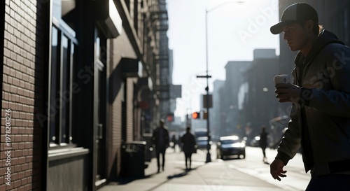 Urban Street Scene - Silhouette of a Person in the City.