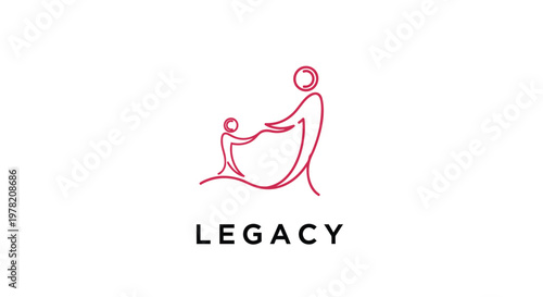Family, Legacy, Line Art, Minimalist Vector Icon, Red Color