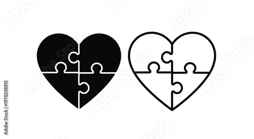 Two interconnected hearts formed from puzzle pieces a symbolic representation silhouette