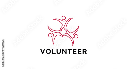 Volunteer logo, charity icon, people helping hands, social care symbol, red and black vector graphic