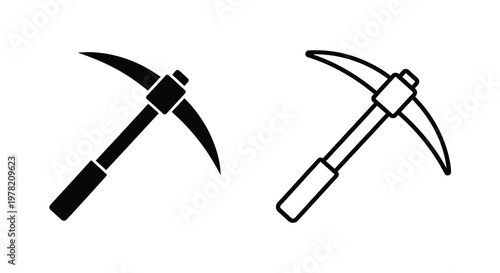 Two black pickaxes shown in a minimalist graphic style silhouette