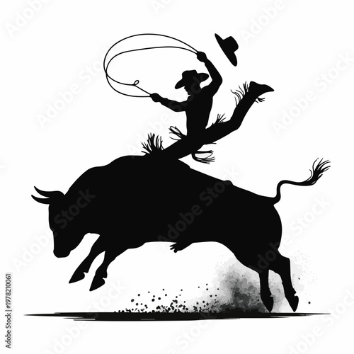 Cowboy Riding Bucking Bull Silhouette – Rodeo Action Western Vector Illustration