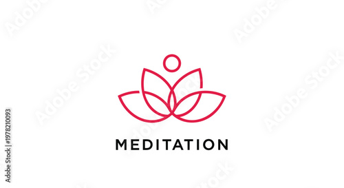 Meditation, yoga, lotus flower icon, mindfulness symbol, vector logo