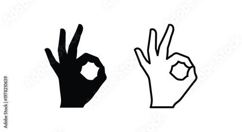 Two hands displaying the ok gesture one solid and one outlined silhouette