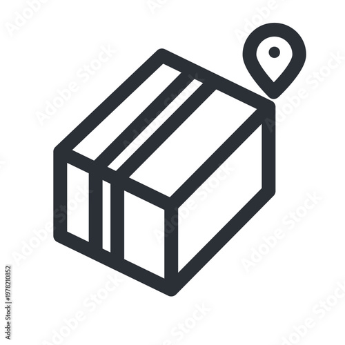 配送先・配達場所を表す配送箱のシンプルな線画アイコン素材