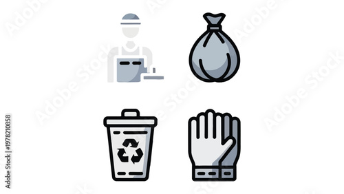 Eco-Friendly Essentials: Illustrative icons depict the essential elements of waste management, promoting environmental consciousness and responsible disposal practices.