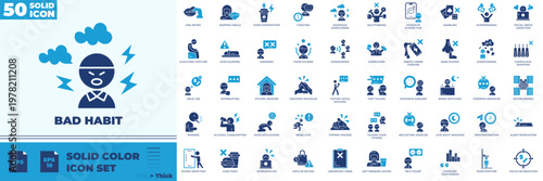 Bad Habit Solid Color Editable Icons set