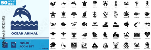 Ocean Animal Solid Editable Icons set