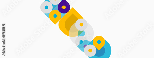 Colorful overlapping circles form abstract shapes. Bright hues create playful visual effect. Simple design, modern aesthetic.