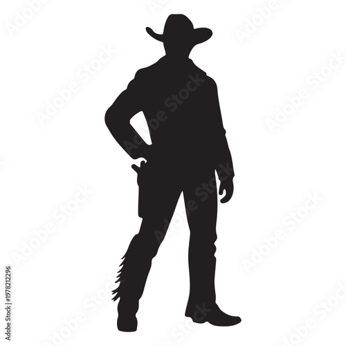 Cowboy Standing Silhouette with Gun Holster – Western Man Vector Illustration