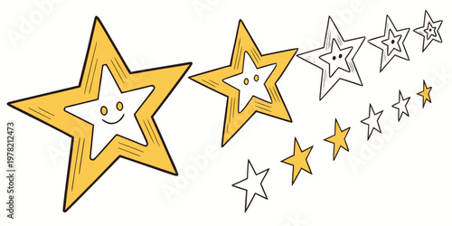 Cute cartoon style five star rating icons for feedback with feedback evaluation experience illustration business interface positive selection graphics isolated elements