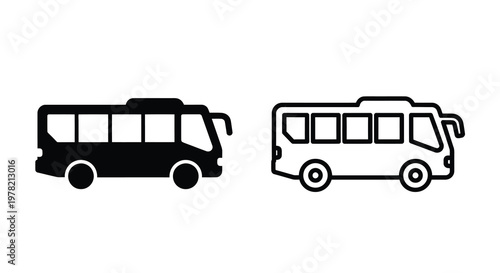 Two bus icons one filled and one outlined demonstrating design variations silhouette