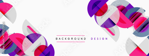 Abstract geometric shapes overlap, creating vibrant pink, purple, gray design. Minimalist style with text indicating background element.