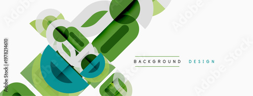 Abstract geometric shapes overlap, creating dynamic green design. Light background enhances visual impact, modern aesthetic.