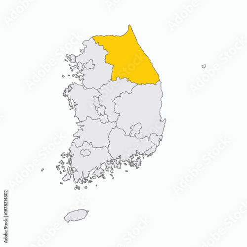 South Korea Administrative Map with Gangwon Highlighted