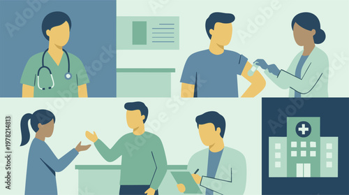 Bild auf Leinwand Comprehensive Healthcare Services: Medical Staff, Patients, and Vaccination