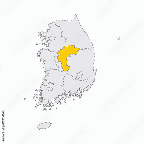 South Korea Administrative Map with North Chungcheong Highlighted