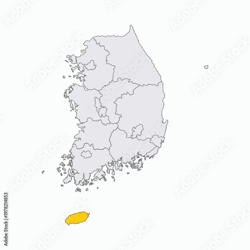 South Korea Administrative Map with Jeju Island Highlighted