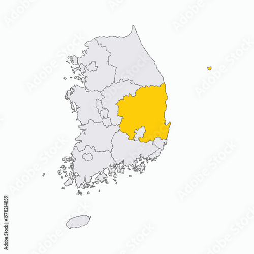 South Korea Administrative Map with North Gyeongsang Highlighted