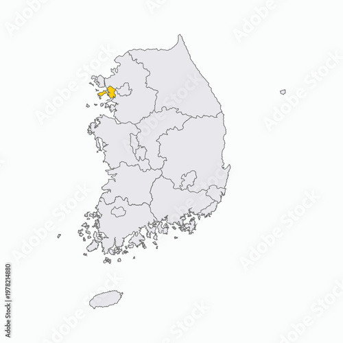 South Korea Administrative Map with Incheon Highlighted
