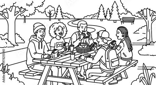 Park picnic modern monoline illustration