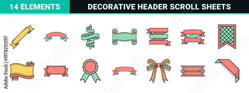 Flat Ribbon Banner and Scroll Graphic Set