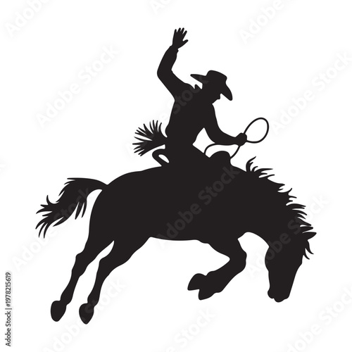 Cowboy Riding Bucking Horse Silhouette – Rodeo Western Action Vector Illustration