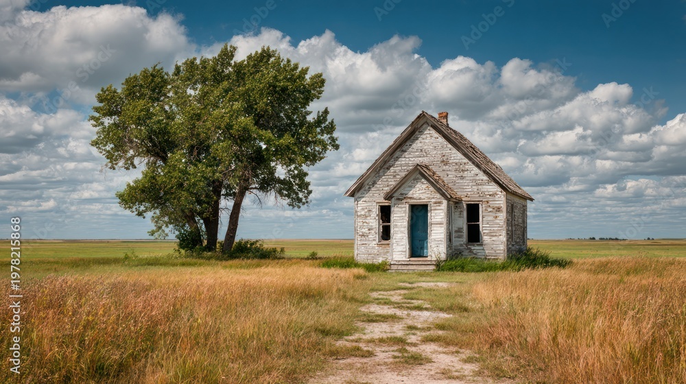 Obraz premium Small stone house in rural landscape.