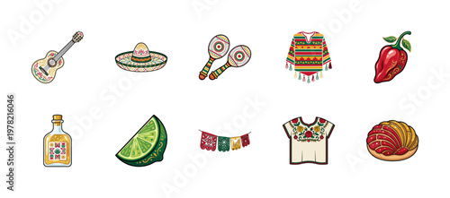 Mexican Cultural Traditions Vector Set