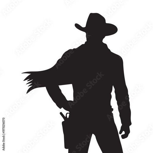 Cowboy with Gun Holster Silhouette – Western Gunslinger Character Vector Illustration
