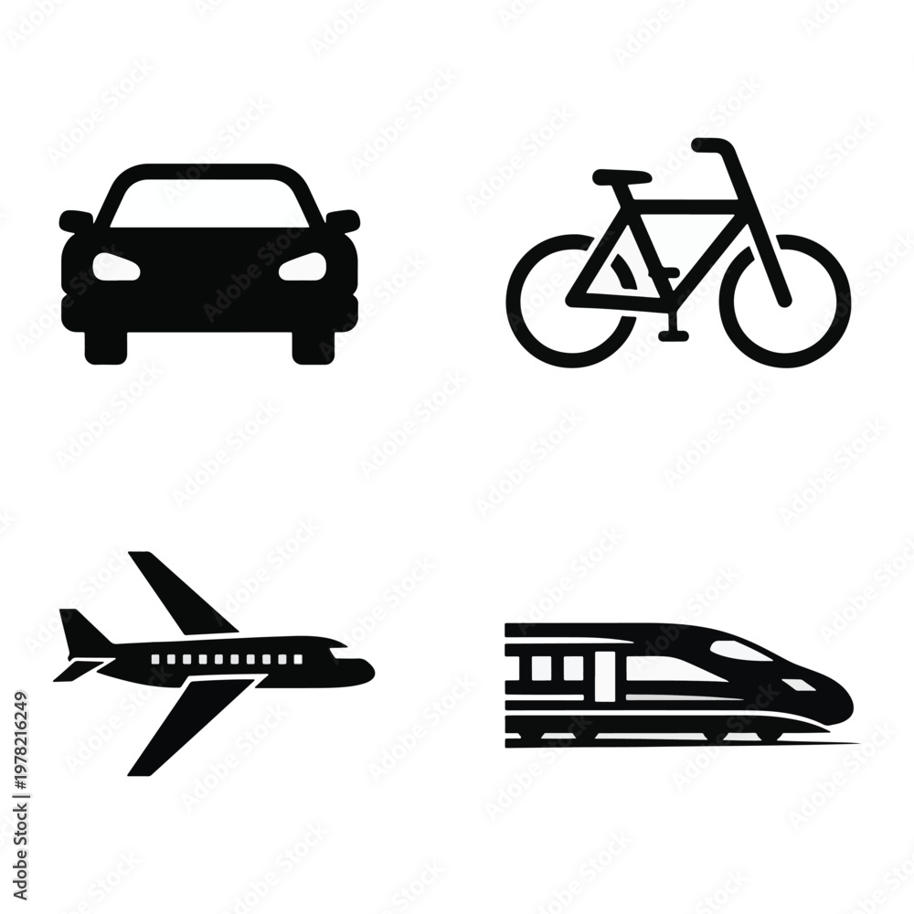 Fototapeta premium Modern Transport Vehicle Black Silhouette Vector Collection