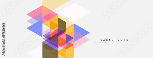 Abstract geometric shapes overlap, creating colorful design. Light background enhances visual impact. Modern aesthetic.